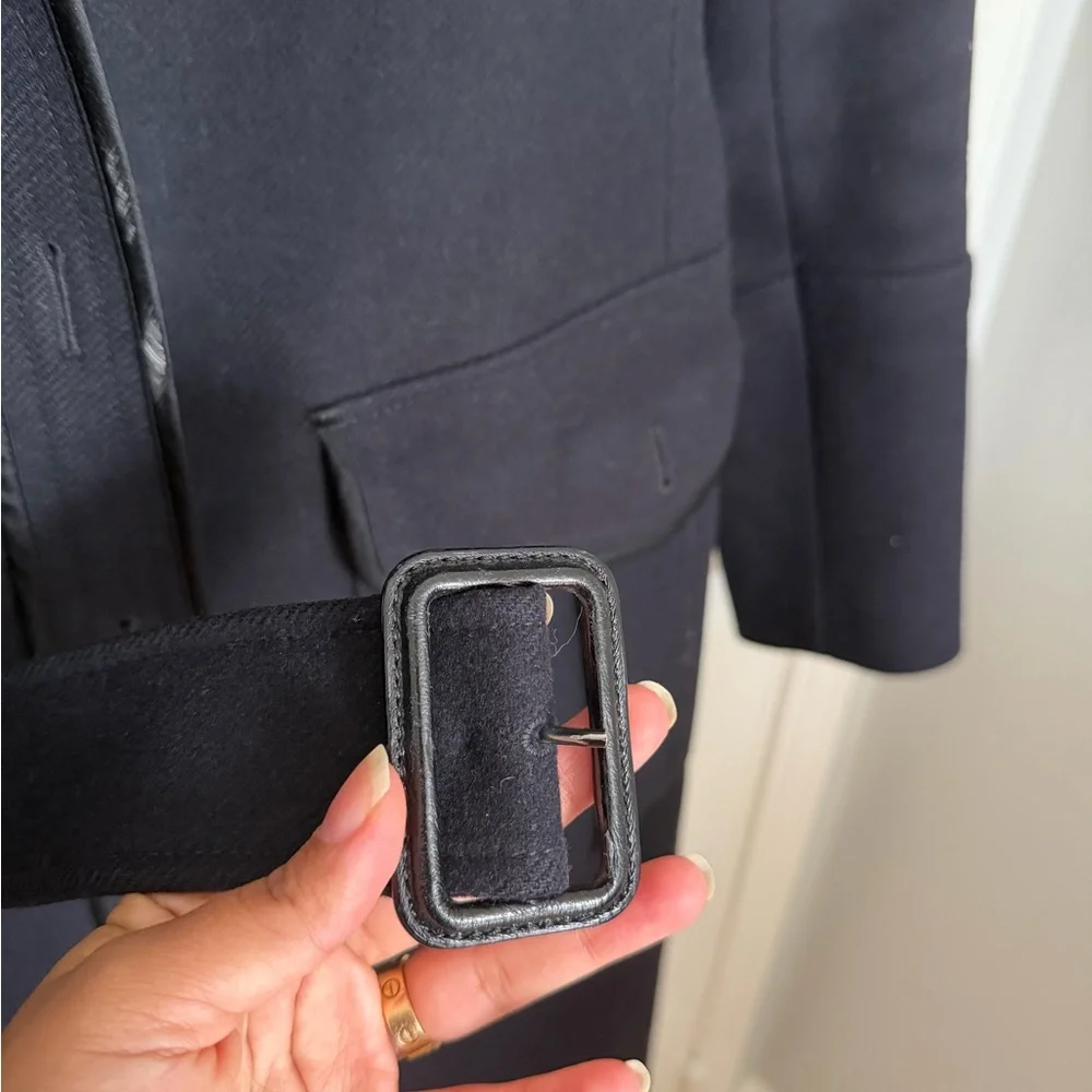 Burberry Black Wool Trench Coat with Epaulettes USA 6 - Picture 9 of 15